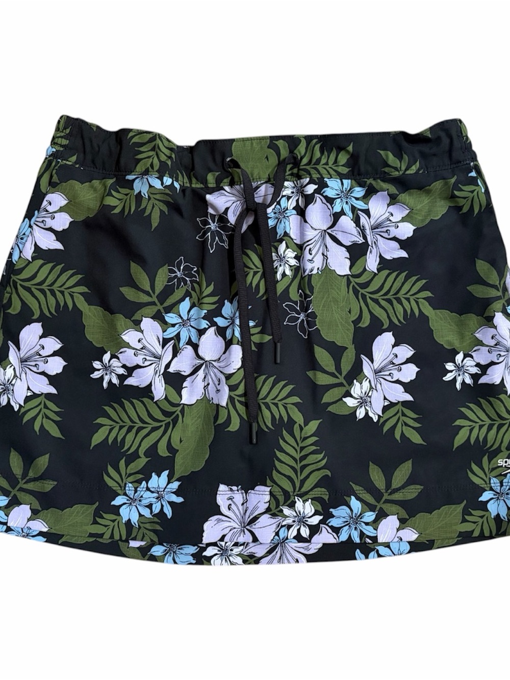 Speedo Swim Athletic Skort XL Black Tropical Floral Hawaiian Beach Pockets